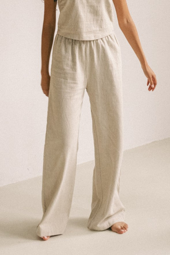 Teya Pants Beige High-Waisted Linen Pants The View Yoga